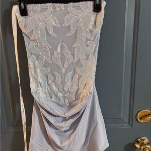 Lucy in the Sky Strapless Dress in Light Blue and Iridescent White